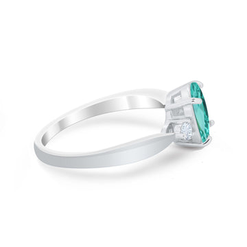 Three Stone Oval Engagement Ring Simulated Paraiba Tourmaline CZ 925 Sterling Silver